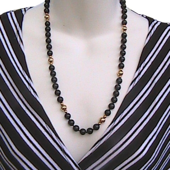 4k Yg Beads Black Onyx Necklace 